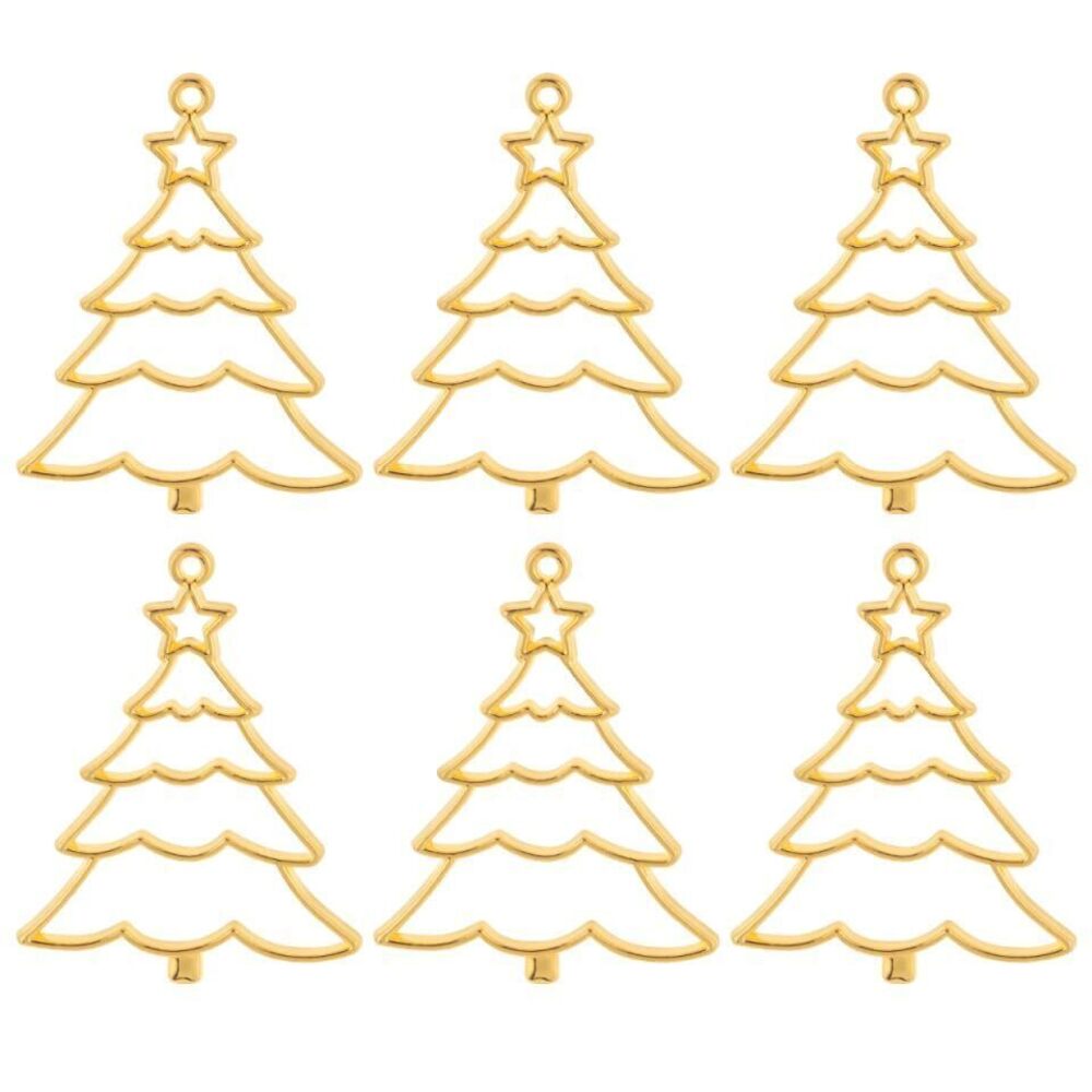 9220 10Pcs Christmas Tree Metal Border Charms Golden Zinc Alloy Diy Jewelry